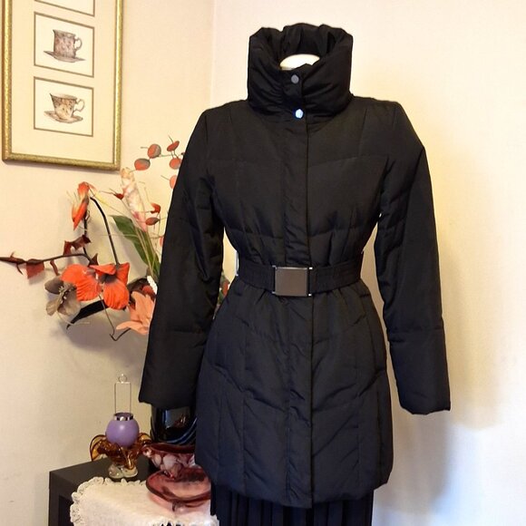 Preowned Zara Basic Black Warm Puffer Coat with Belt Windproof Outerwear - Picture 2 of 14